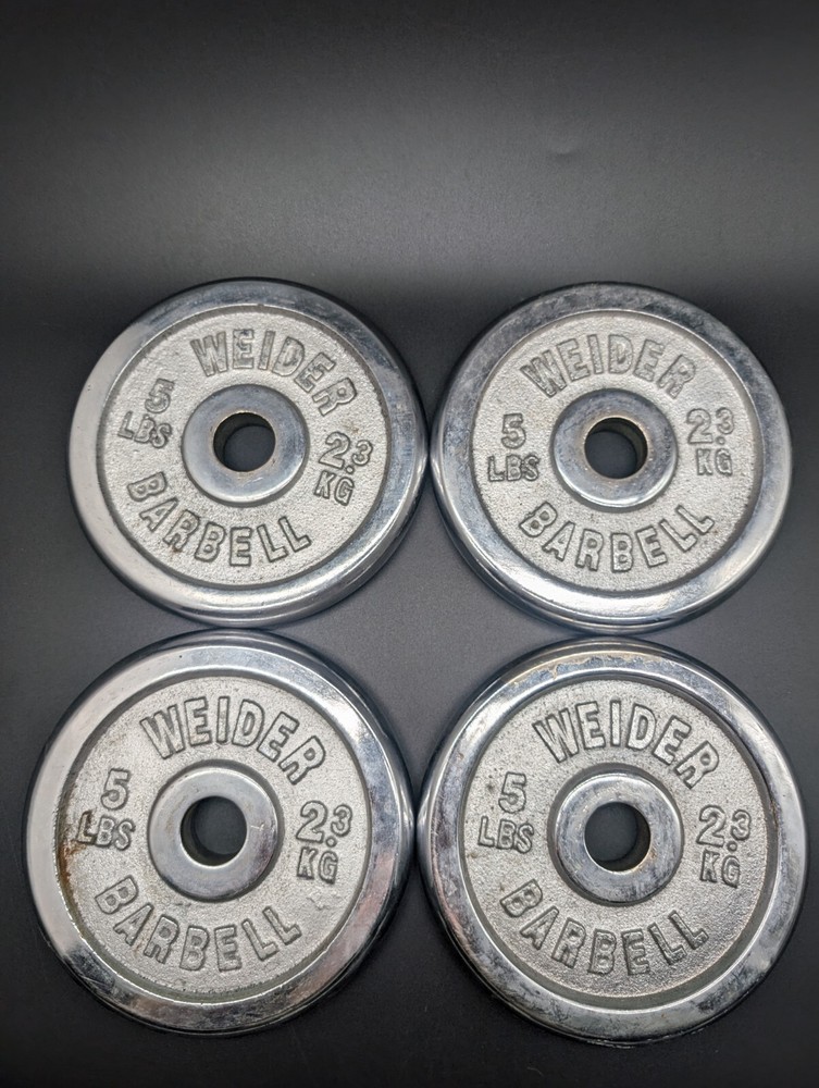 4 X 5 Lb Weider Weight Plates Chrome 1” Hole Standard Grip Total 20 Pounds  VTG