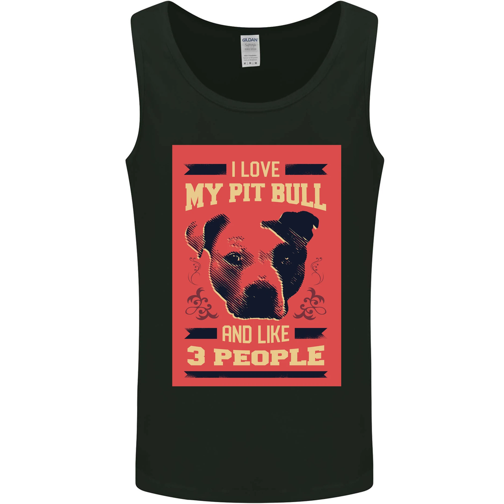 I Love My Pitbull & 3 People Funny Mens Vest Tank Top