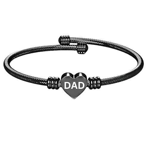 Stainless Steel Heart DAD Bracelet Engraved Charm Bracelet for Women Black