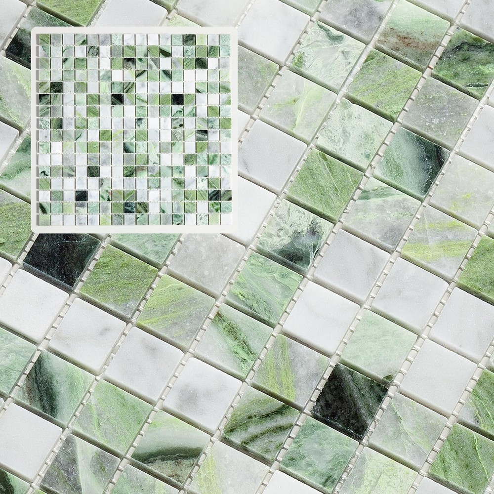 6 Sheets Emerald Green Carrara White Marble Mosaic Backsplash Tile