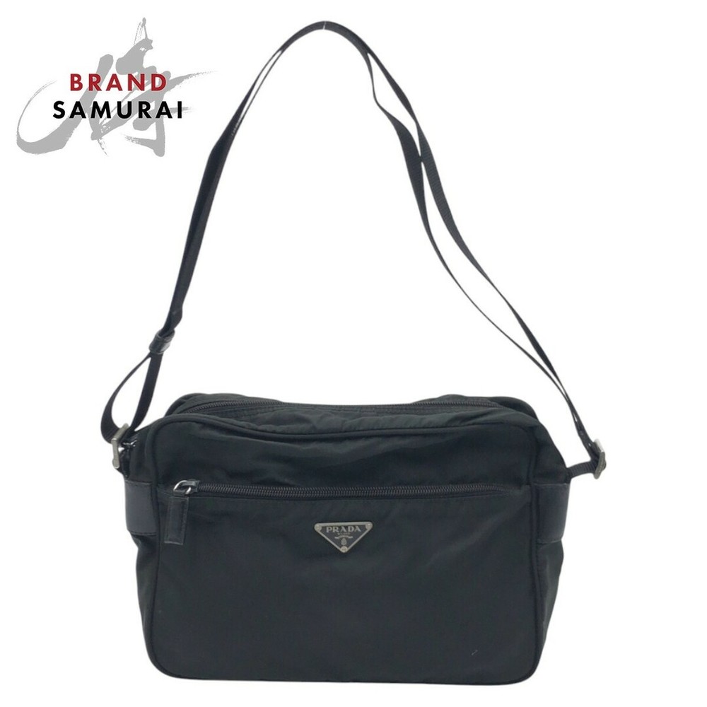 RARE PRADA Black Nylon Shoulder Bag with Triangle Logo Unisex Men 500