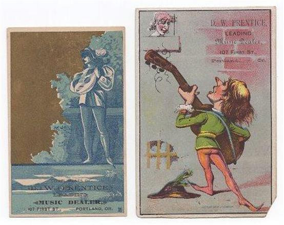Vintage DW Prentice Music Dealer Trade Card Lot Mandolin Guitar 1880s Portland Oregon