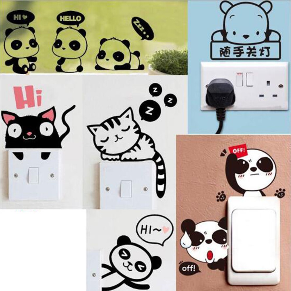 Cute Cartoon Cat Dog Switch Sticker Waterproof Wall Decal for Bedroom Ⓩ