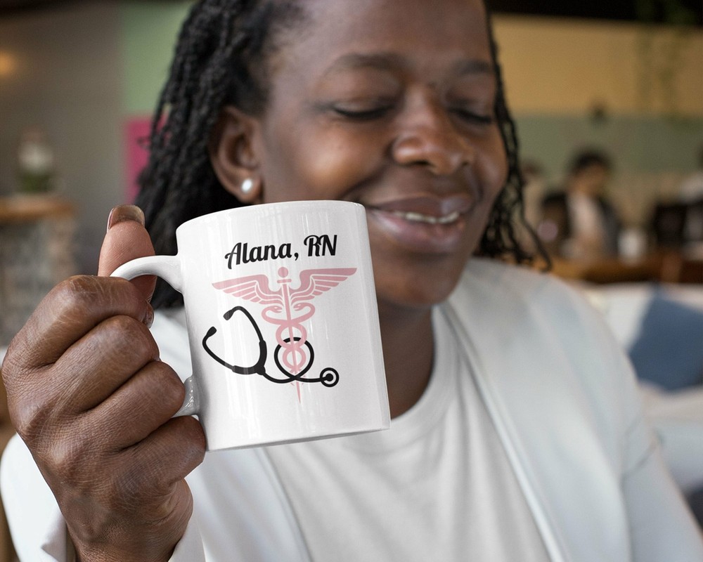 Nurse Badge Premium Personalized Coffee Mug Or Teacup. Perfect Gift For Nurses