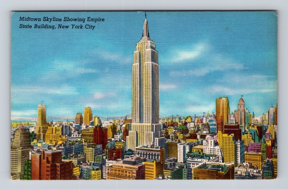 Vintage NYC Skyline Postcard Featuring Midtown Empire State Building