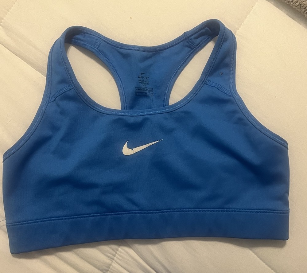 Nike Sport Bra Workout Women's Dri Fit Crop Top Gym Blue Activewear