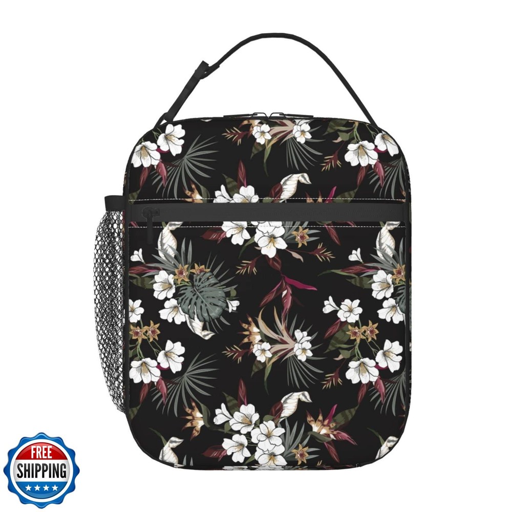 White Reusable Kids Lunch Bag with Floral Design for Girls