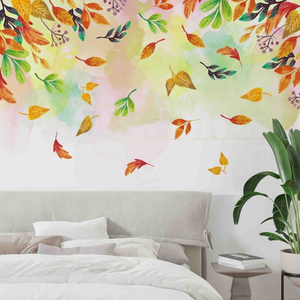 3D Autumn Plants Leaves Watercolor Wall Murals Wallpaper Murals Wall Sticker