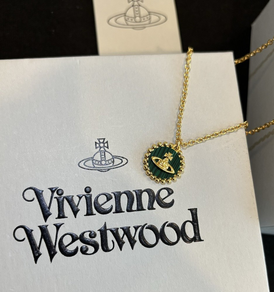 Vivienne Westwood Malachite Coin Necklace Vintage Style Christmas Gift