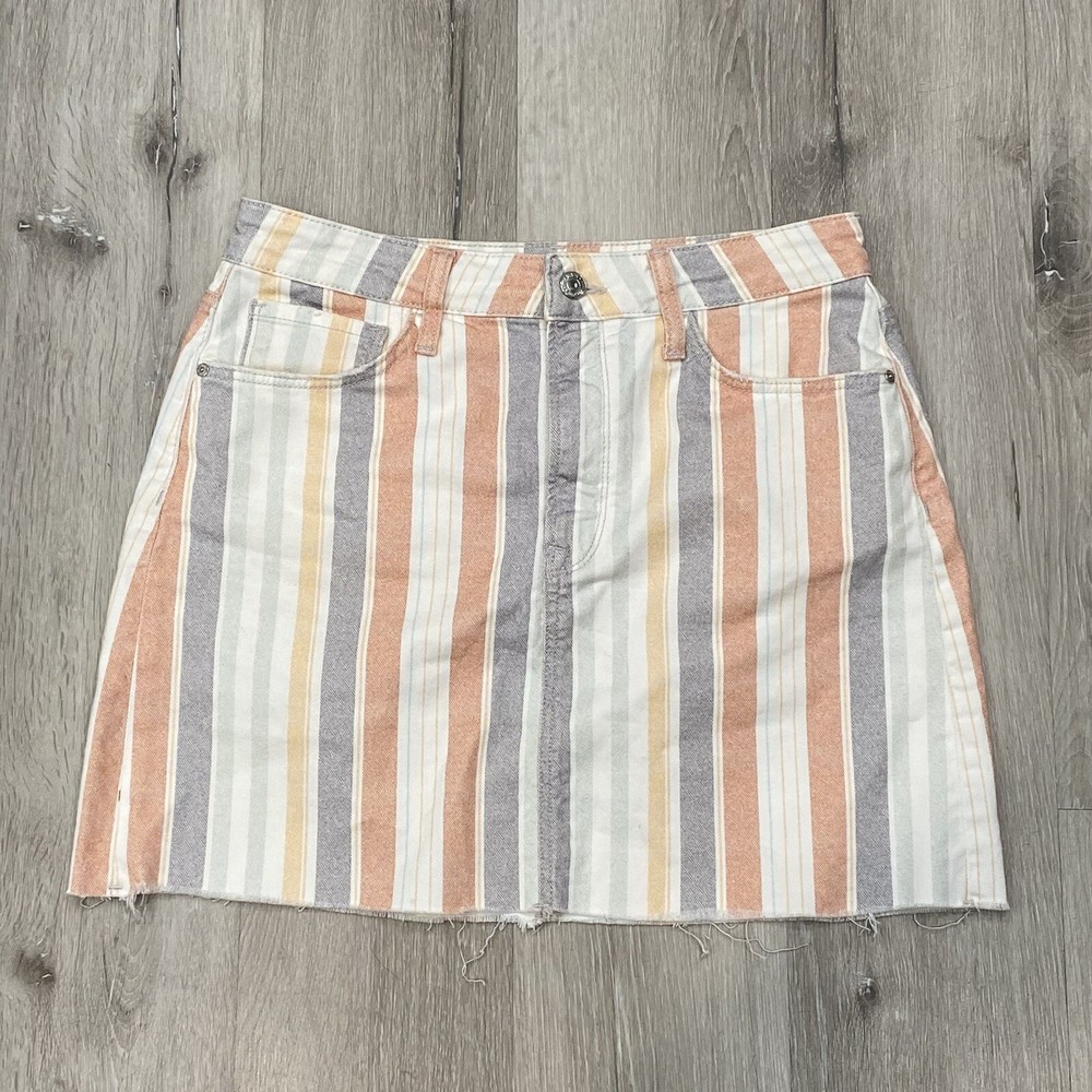 Mavi Womens Lindsey High-Rise Raw A-Line Denim Skirt Size Small Striped