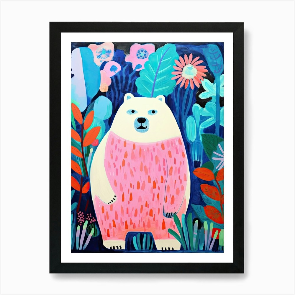 Cute Polar Bear Jungle Mati Framed Wall Art Canvas Print Poster