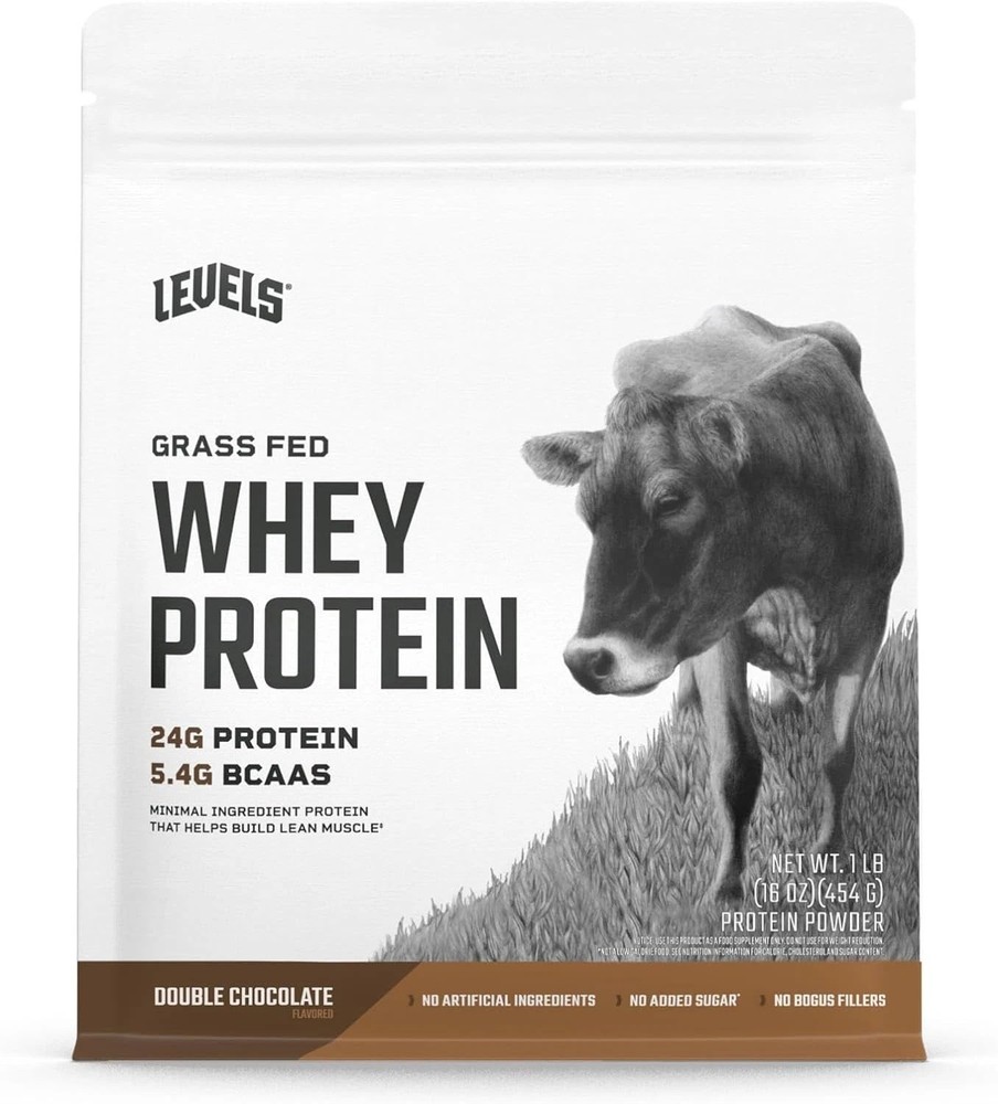 Levels Grass Fed Whey 24G of Protein Powder, No Artificial, Double Chocolate,1LB