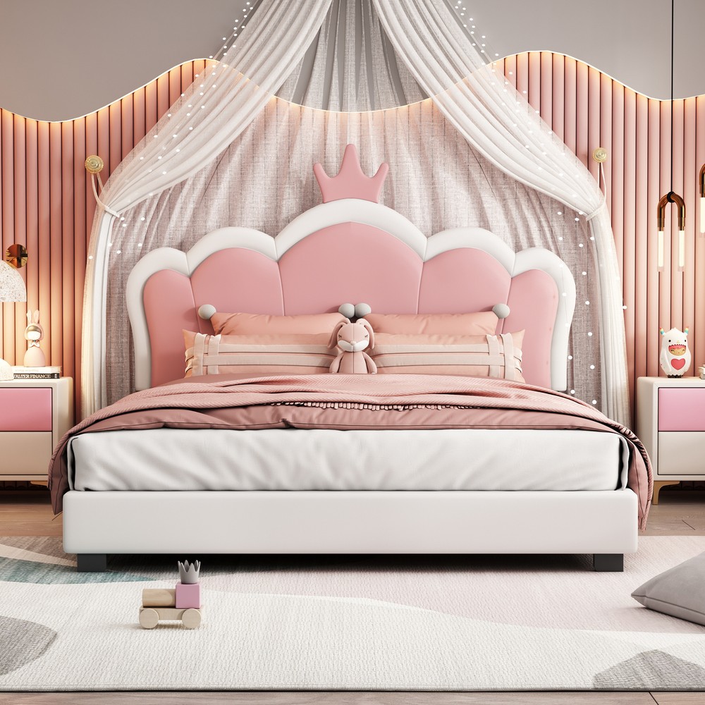Full Size Upholstered Princess Platform Bed with Crown Headboard  -image