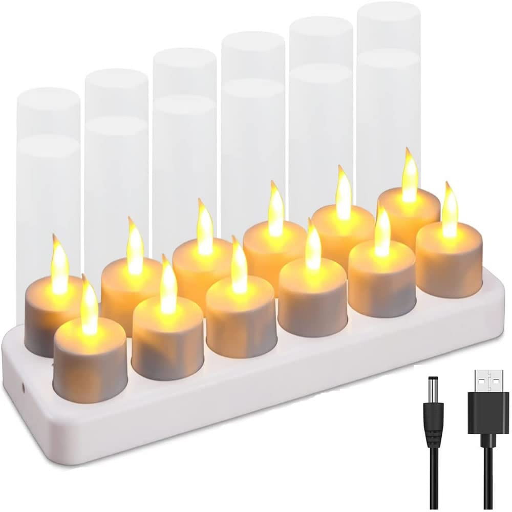 LED Candles Rechargeable Battery Powered Candles Tealight Candles 12 Pack wit