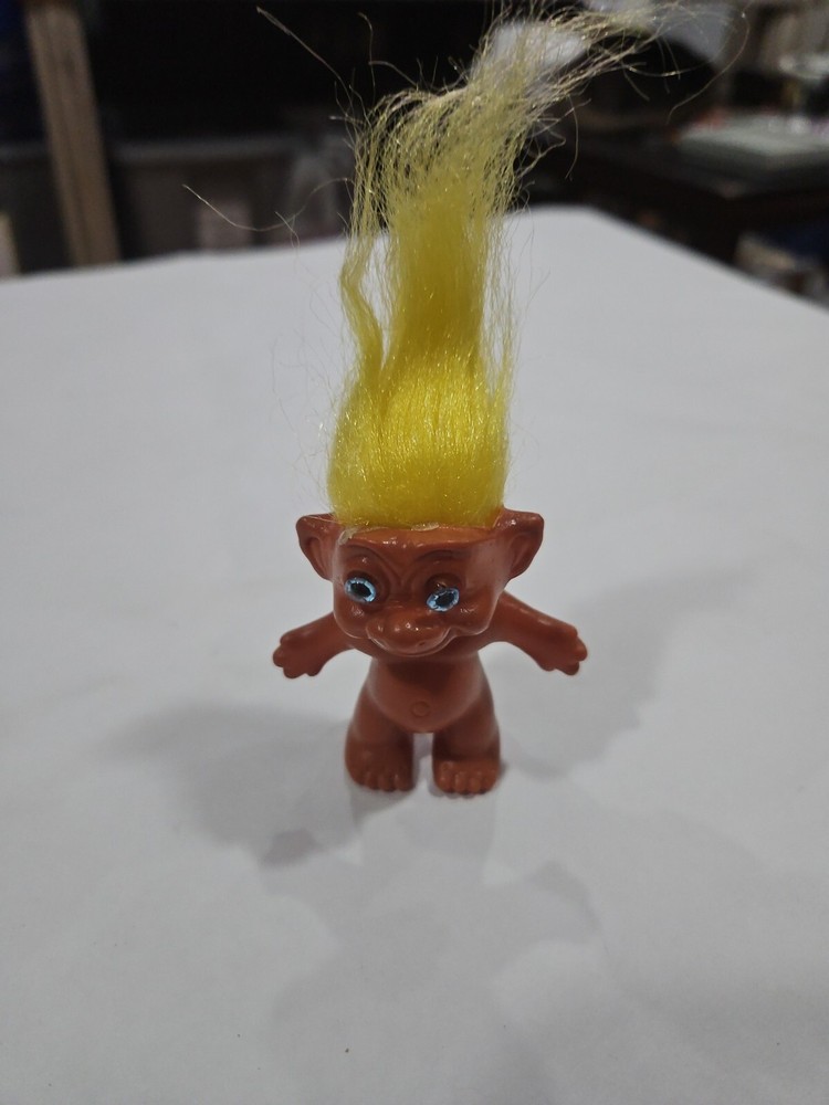 Vintage Troll Yellow Hair Blue Eyes 2.5” Made In Korea