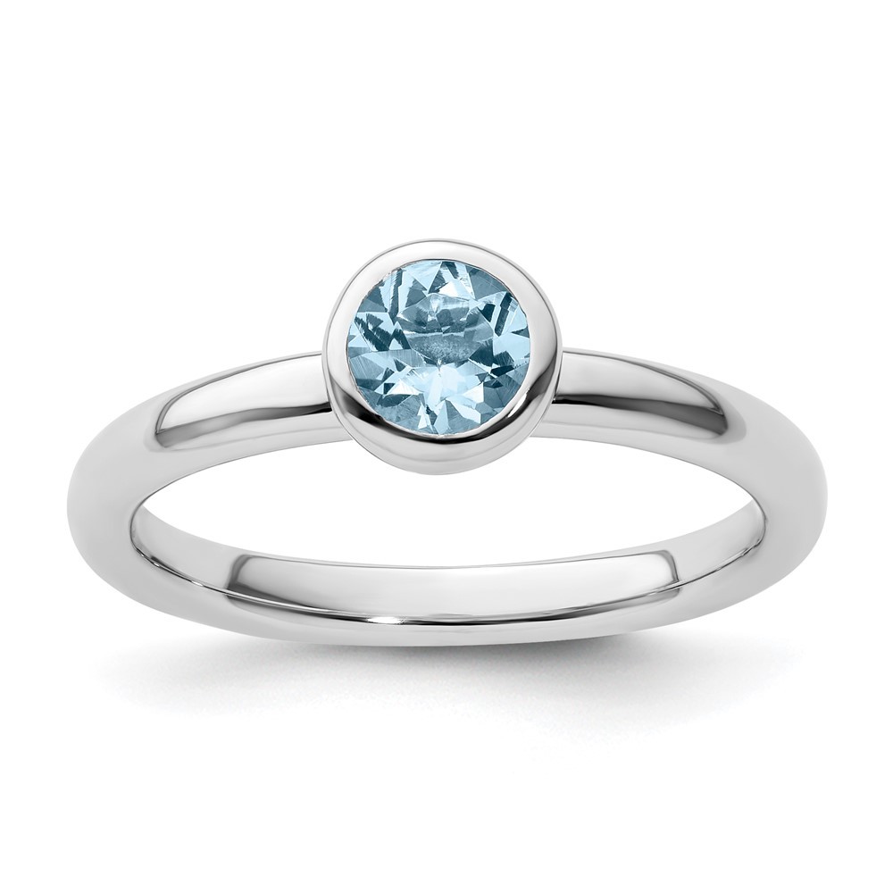 Sterling Silver Stackable Expressions Low 5mm Round Aquamarine Ring Size 5