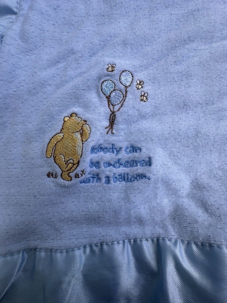 Vintage Disney Winnie The Pooh & Roo Blue Satin / Fleece Security Baby Blanket