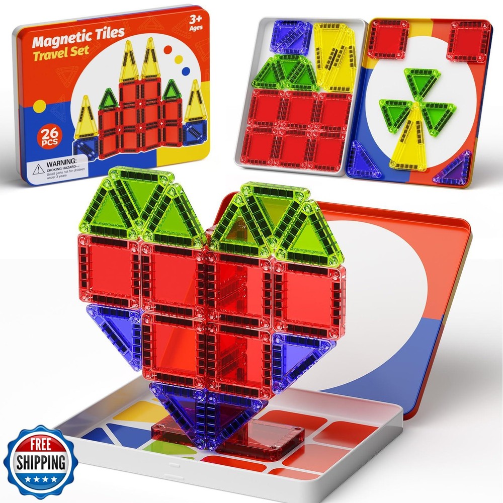 Magnetic Tiles Travel STEM Building Toys with Storage Case