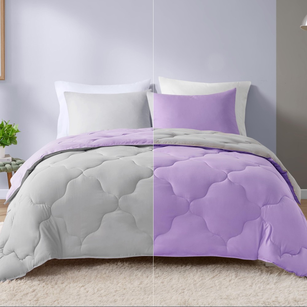 Vixie Reversible Comforter Set - Trendy Casual Geometric Quilted Cover, All S...