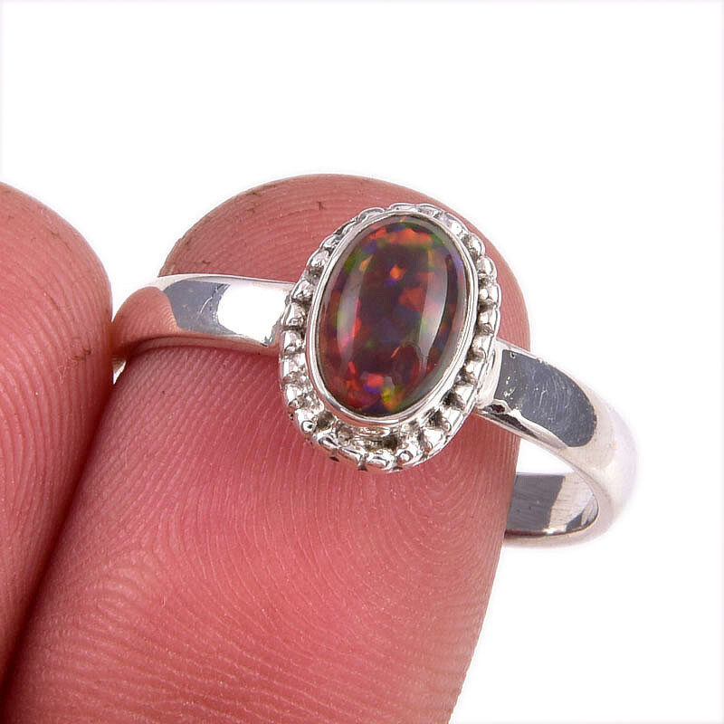 Natural Ethiopian Opal Gemstone 925 Sterling Silver Ring Size 10