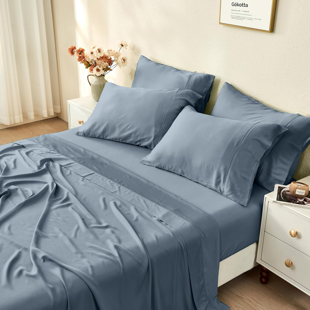 Queen Size 6-Piece Bamboo Rayon Cooling Bed Sheet Set