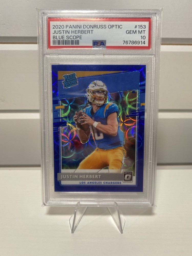 2020 Donruss Optic Justin Herbert Blue Scope Rookie PSA Gem Mint 10 Card