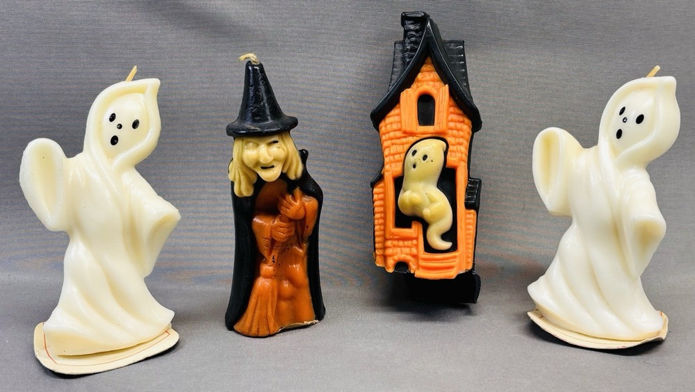 Vintage 1950s Gurley Halloween Candles Witch Ghost House Lot 4