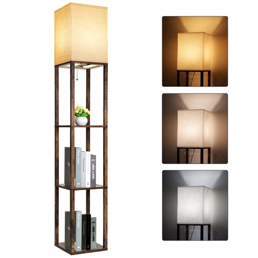 Floor Lamp with Shelves, Modern Shelf Lamp for Display Storage, 3 Color Tempe...