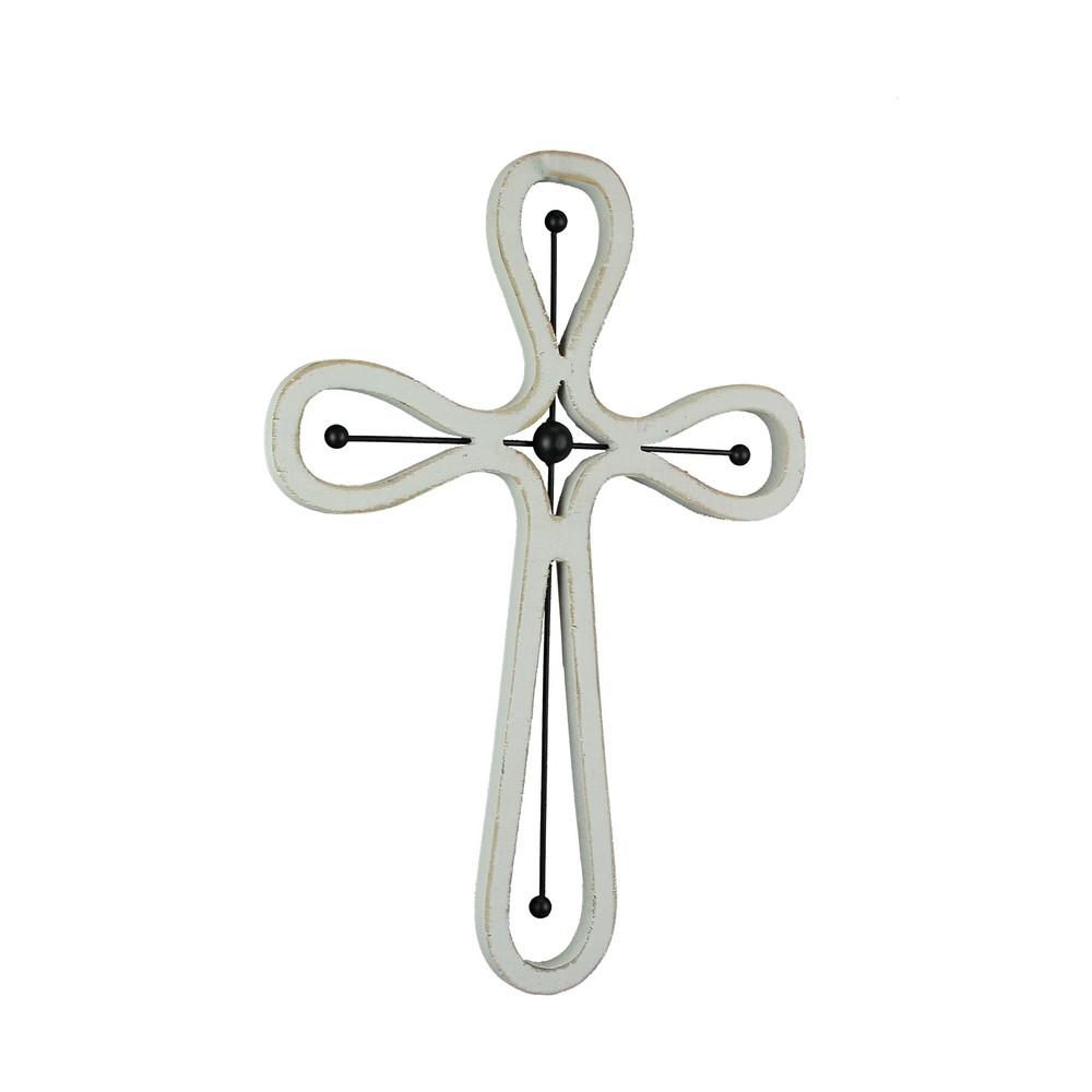 16 Inch Wooden Metal Scroll Cross Wall Hanging Home Decor Modern Decorative Art