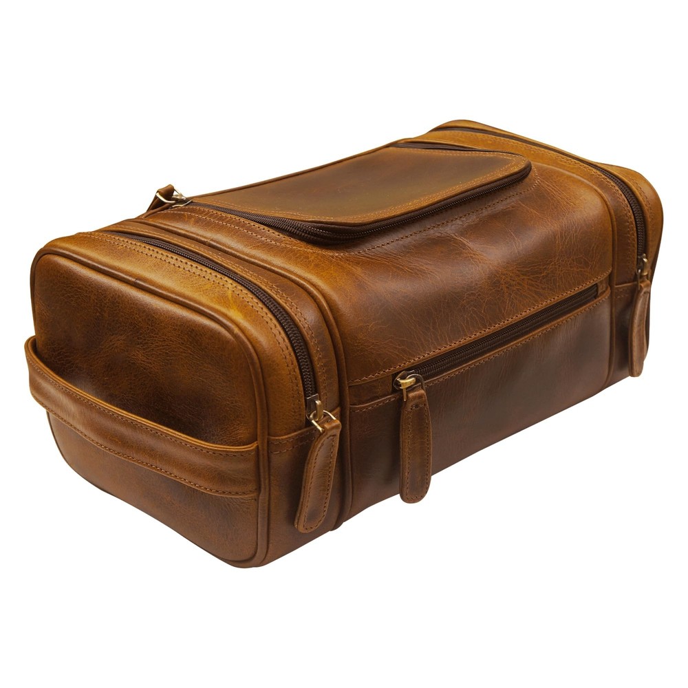 Leather Travel Dopp Kit for Men and Women - Large Waterproof Toiletry Bag
