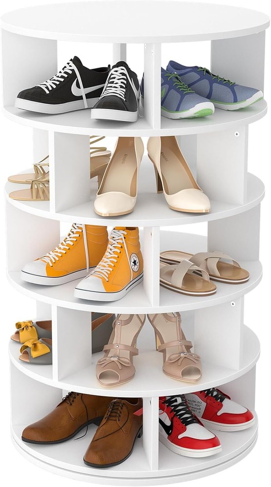5-Tier Rotating Wood Shoe Rack Organizer with 360° Spin for Closet