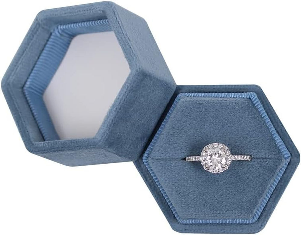 Hexagon Velvet Ring Box for Engagement Wedding Jewelry Keepsake Single Slot