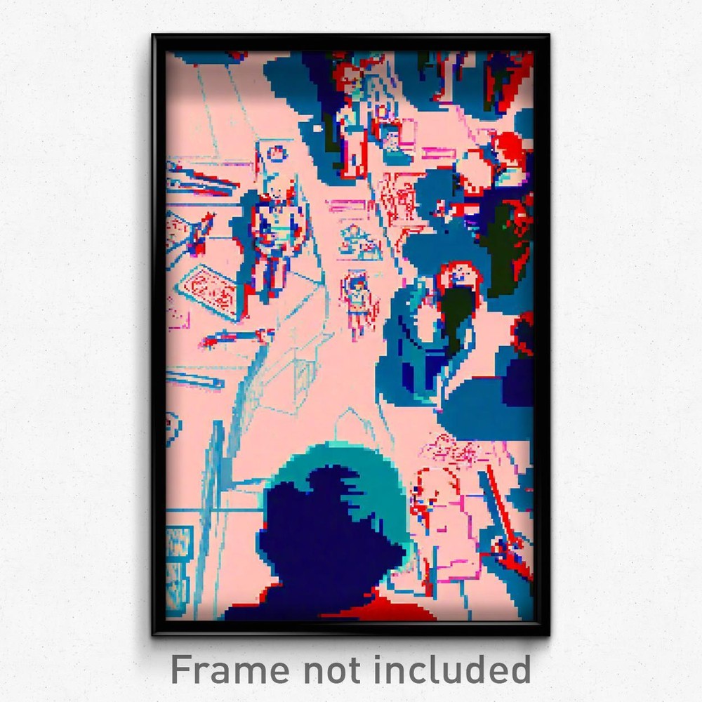 8 Bit Psychedelic Trippy Pixel Art Poster Crowded Video Game Print
