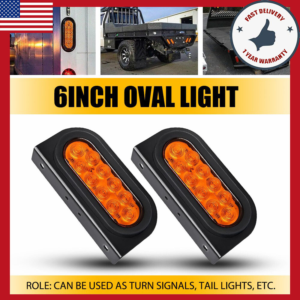 6-Inch Amber Oval LED Trailer Tail Lights with Mounting Bracket - 2-Pack  