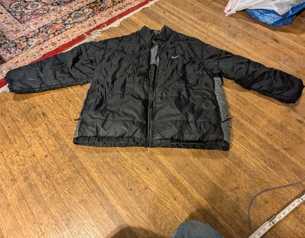 Vtg Nike Reversible Men's 3XL Insulated Puffer Jacket Black Gray Spellout Swoosh