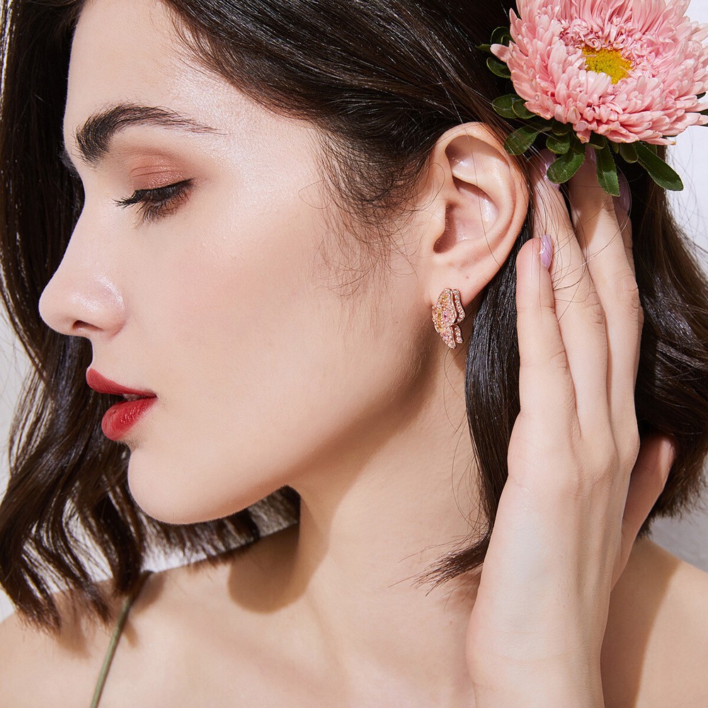 Copper Inlaid AAA Color Zircon Earrings Women's Butterfly Gold-plated Jewelry US