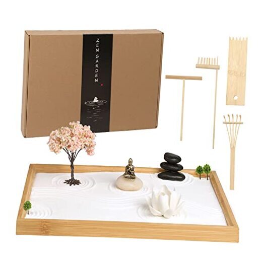 Zen Garden Kit for Office Desk, Japanese Meditation Decor Sand Art with