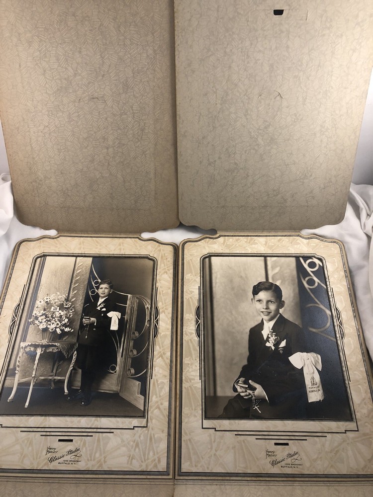 2 Vintage Boy communion Photo with Cardboard Mat Folder 1943