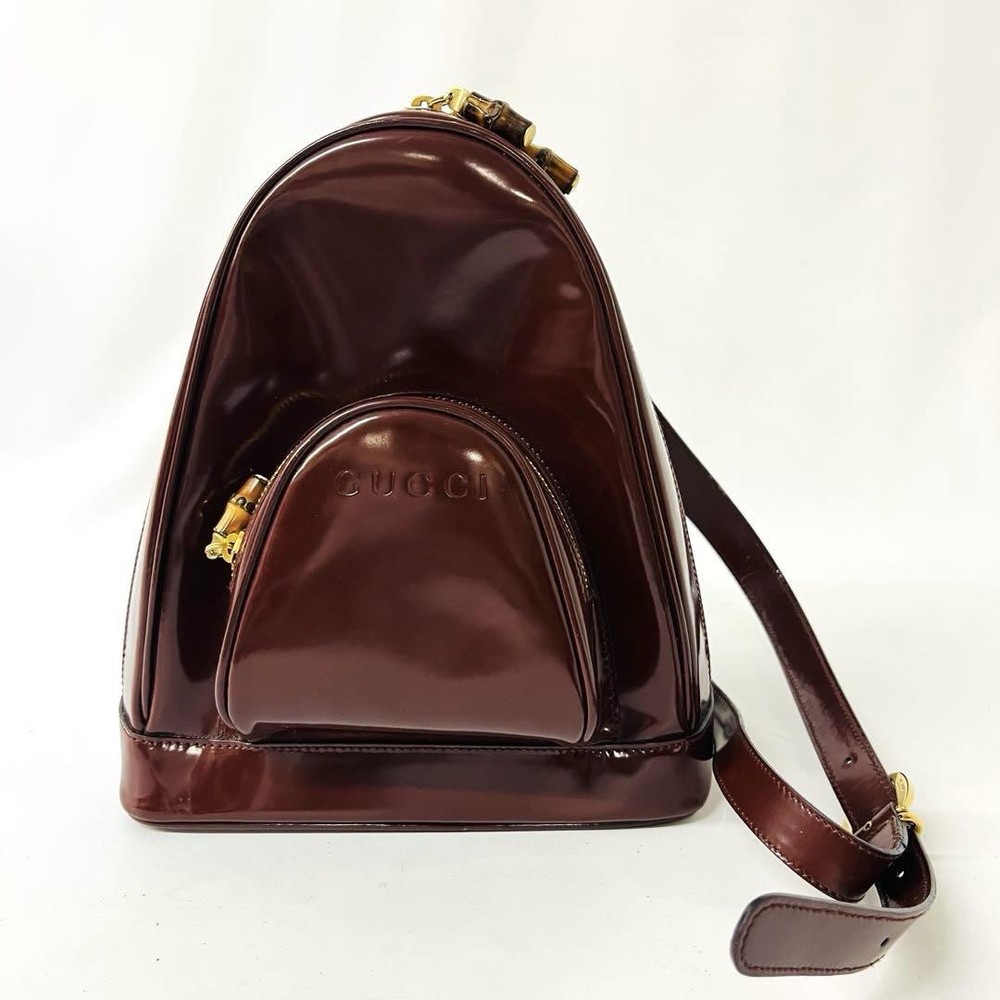 GU GG Bamboo Shoulder Bag in PVC Bordeaux F05291592 Authentic