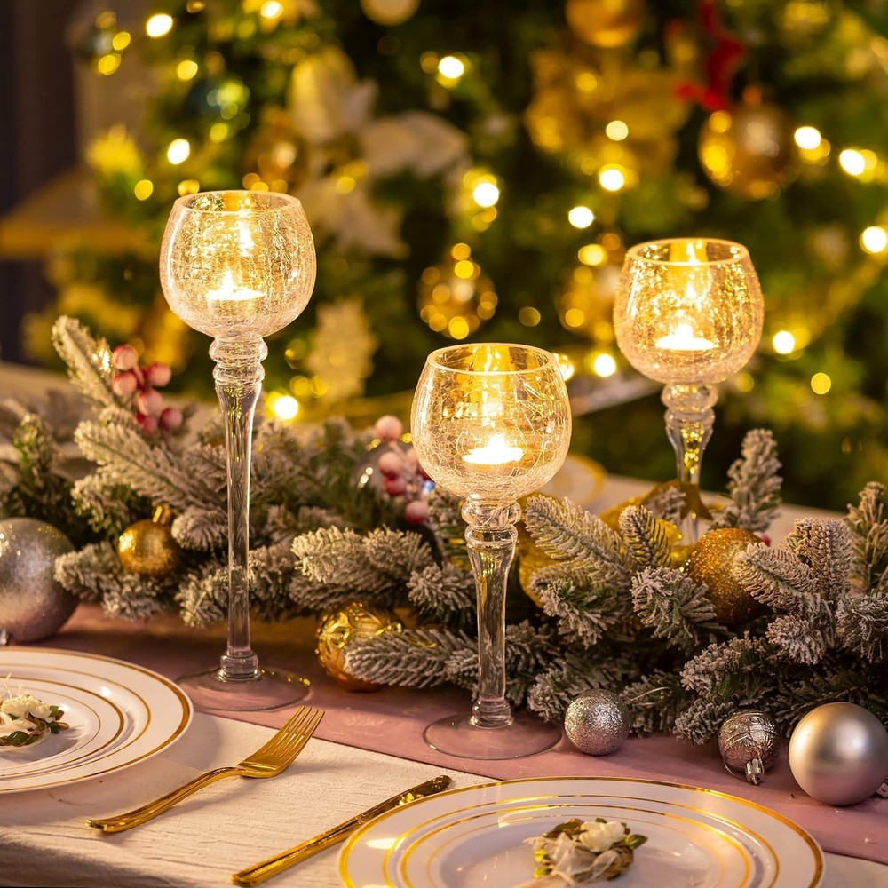 Glass Tealight Candle Holder: Clear Votive Holders 9/10/12 Inch Tall Long Set...