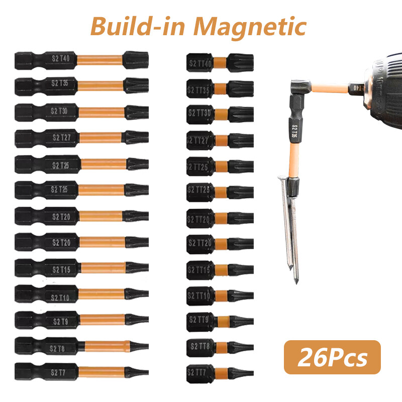 26-Piece T7-T40 Impact Torx Bit Set with 1/4