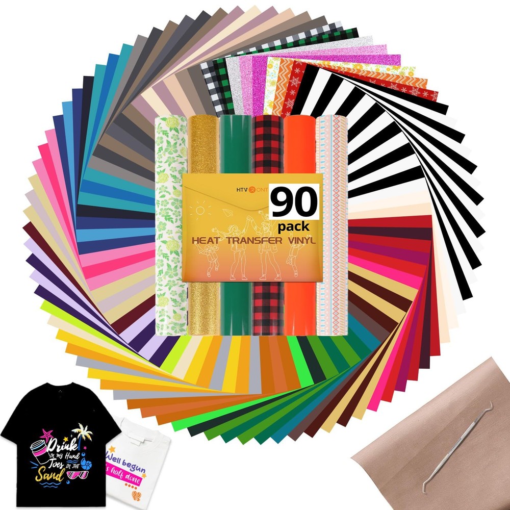 HTVRONT HTV Heat Transfer Vinyl Bundle, 90 Pack 12
