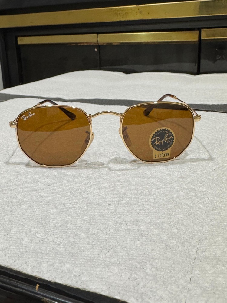 Ray-Ban RB3548 Gold Frame Polarized Sunglasses with Tea Lenses
