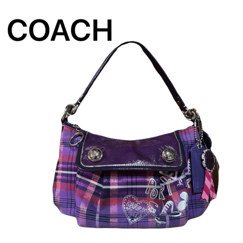 Vintage COACH Poppy Checkered Y2K Shoulder Bag Grunge Hei Rare Excellent Condition