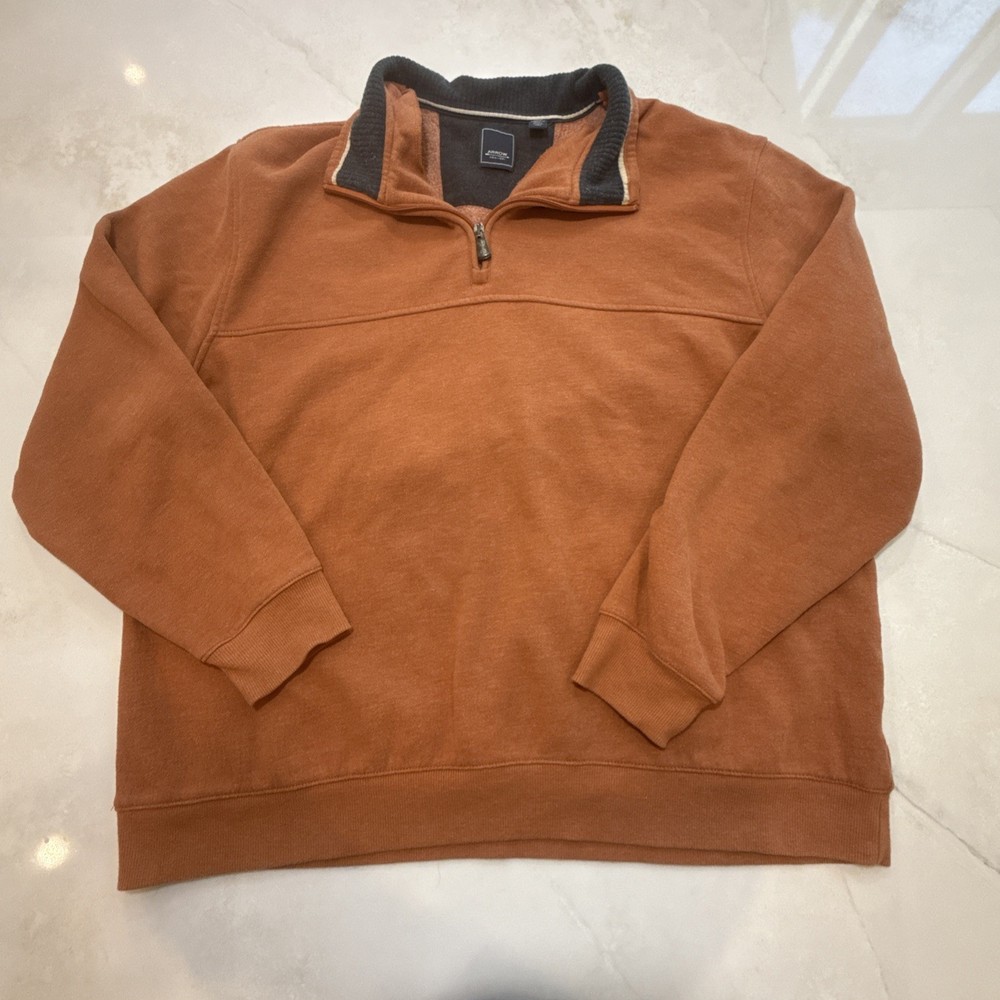 Arrow Men’s XXL Quarter Zip Pullover Brown Knit Fleece Lined Casual Sweater