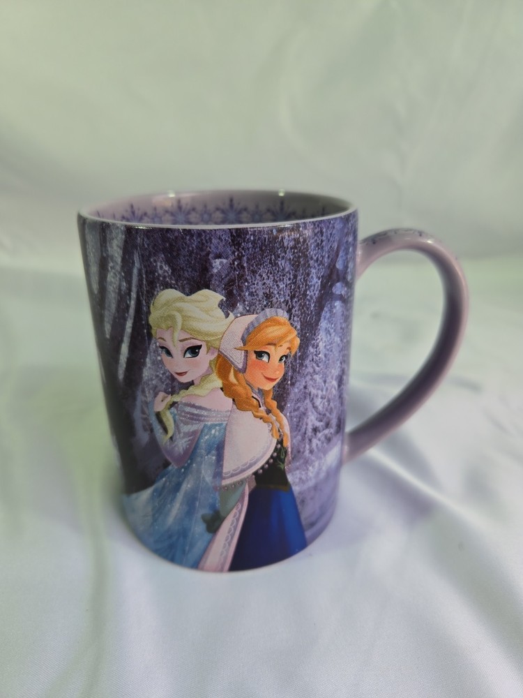 Disney Parks Frozen 16oz Purple Snowflake Coffee Mug Featuring Elsa Anna Olaf