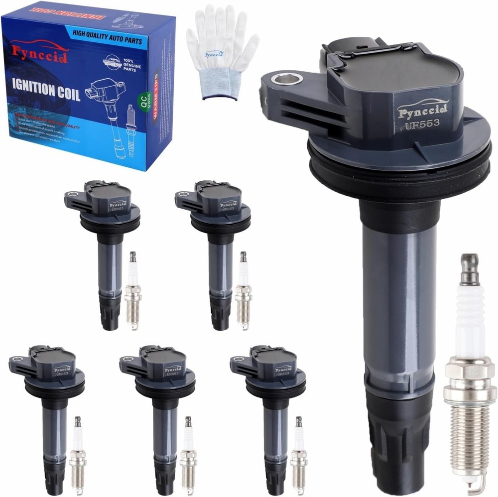 Pack of 6 OEM Ignition Coil UF553 and Iridium Spark Plug Compatible with Ford Li