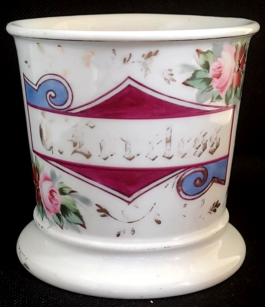 Limoges France Cup Mug Porcelain Gold Shaving Purple White Pink Blue Floral