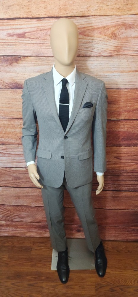 Mens JoS.A.Bank Classic Collection 38R 32W Suit 100% Wool Houndstooth Suit