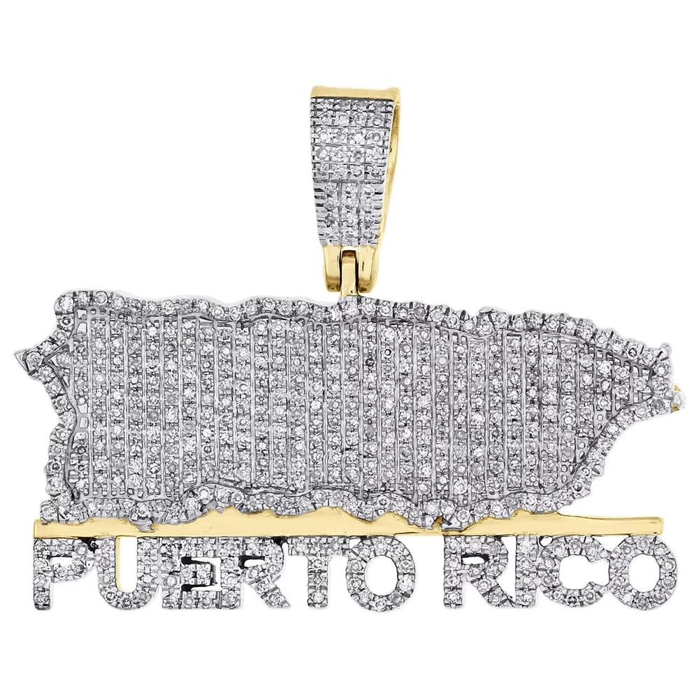 14K Two-Tone Gold Puerto Rico Map Pendant with Lab Diamond  